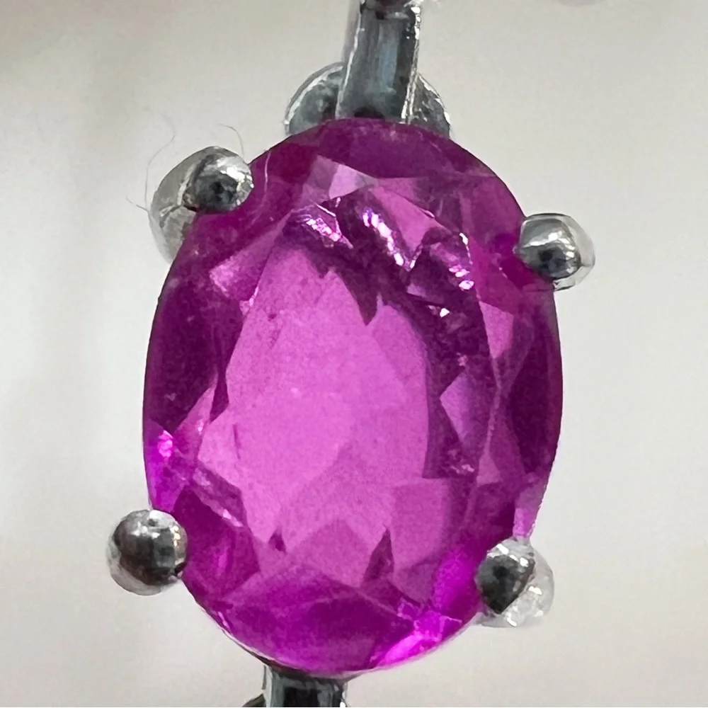 Radiant Orchid Quartz White Zircon Silver V Drop Necklace w/ Extender - Picture 5 of 15